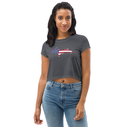 Michigan Upper Peninsula Crop Top (w/ UP USA Flag) | Sporty - Iron Ore Grey