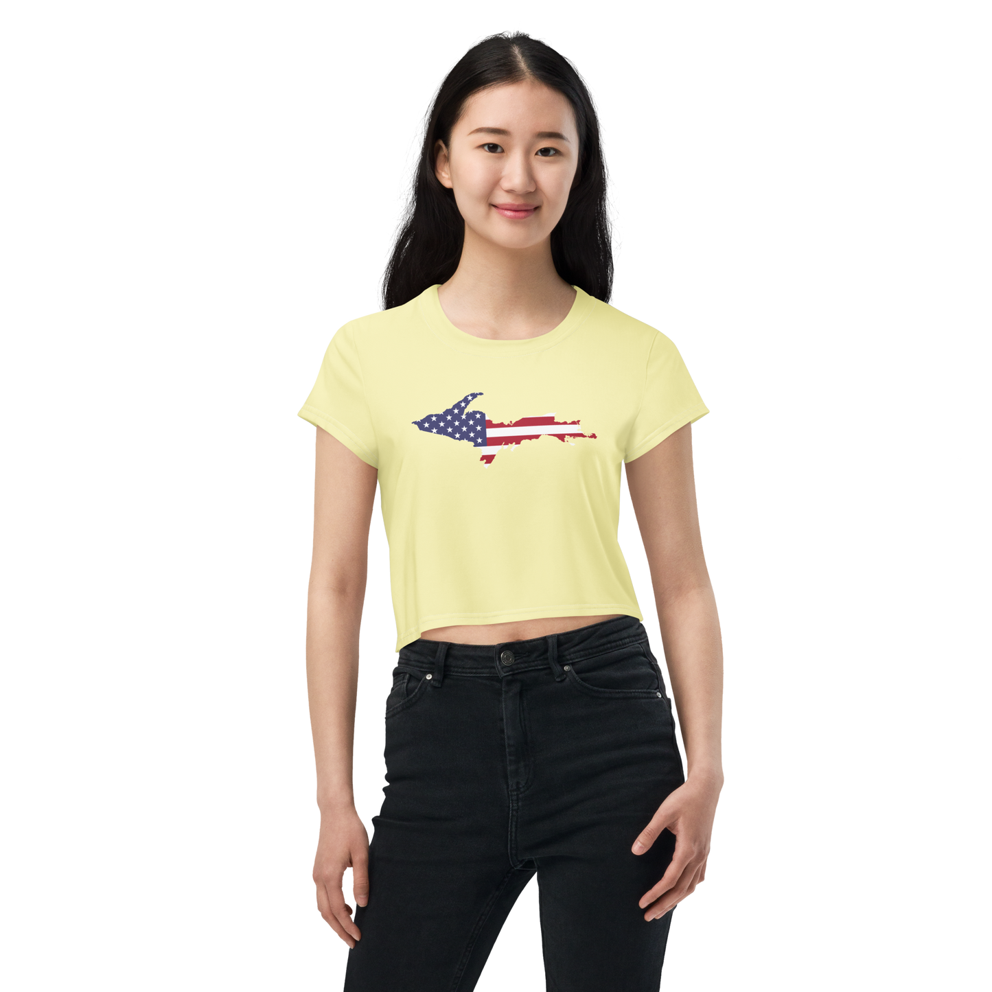 Michigan Upper Peninsula Crop Top (w/ UP Outline) | Sporty - Canary Yellow