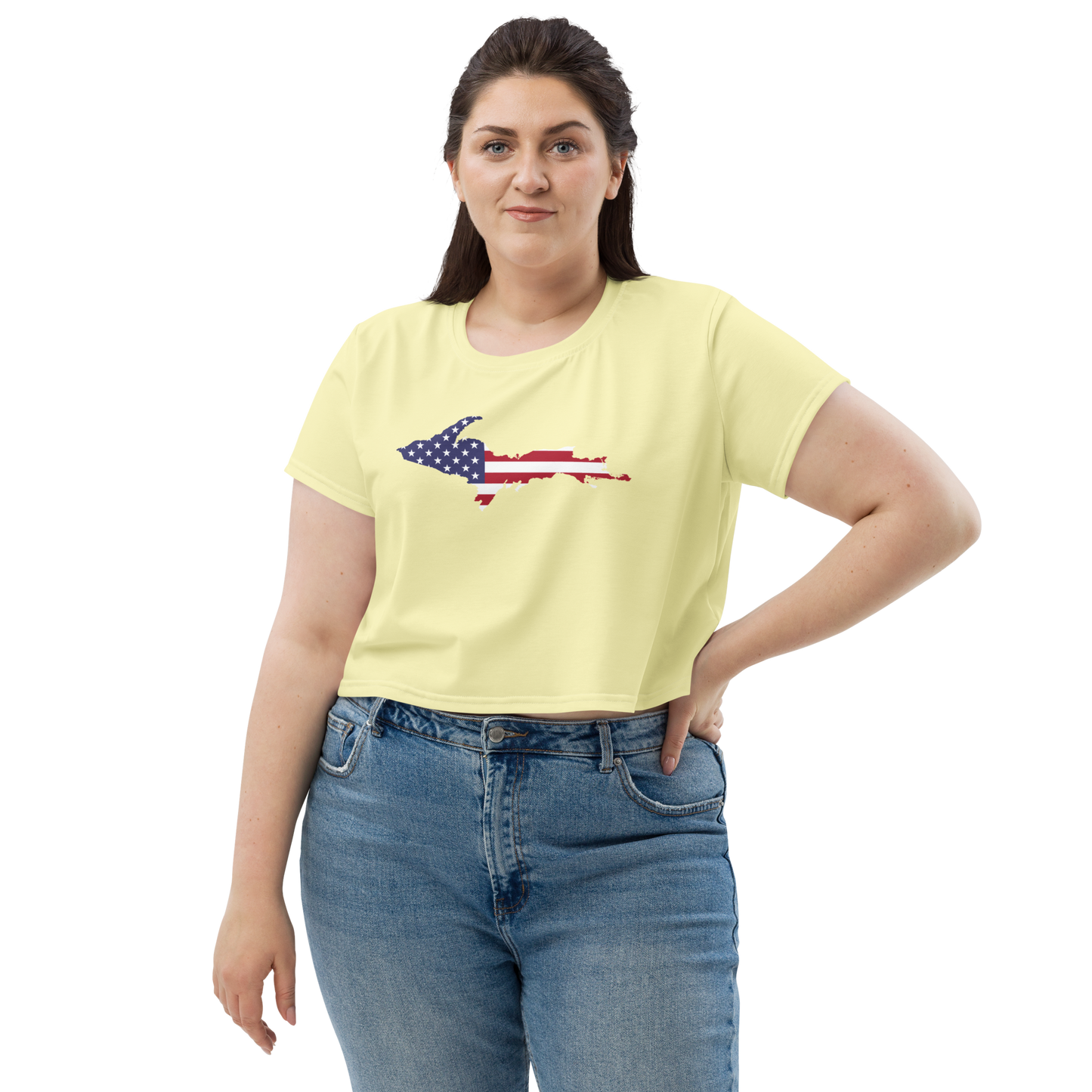 Michigan Upper Peninsula Crop Top (w/ UP Outline) | Sporty - Canary Yellow