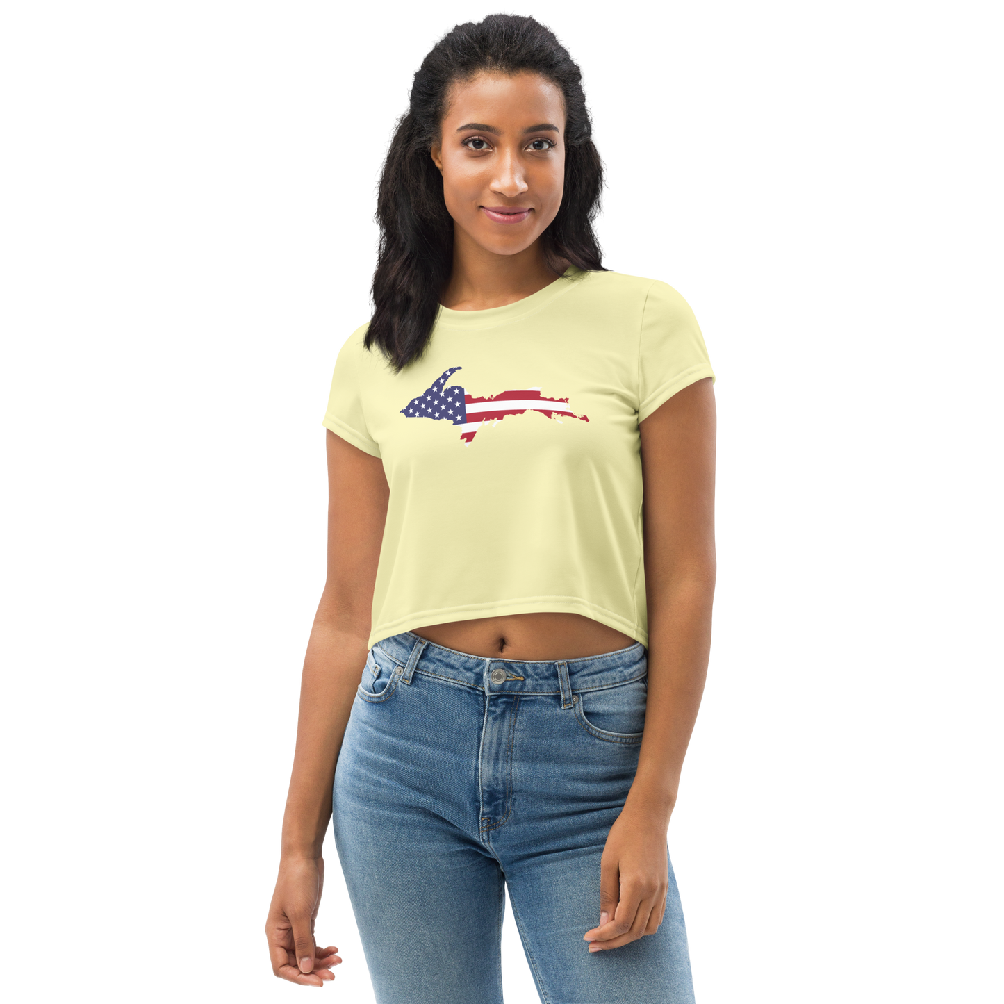 Michigan Upper Peninsula Crop Top (w/ UP Outline) | Sporty - Canary Yellow