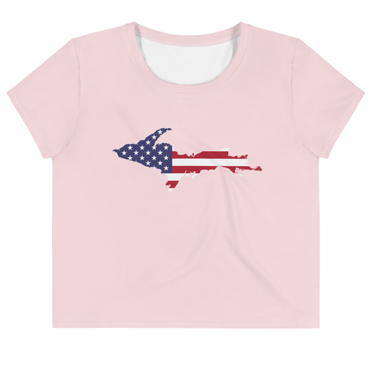 Michigan Upper Peninsula Crop Top (w/ UP USA Flag) | Sporty - Pale Pink