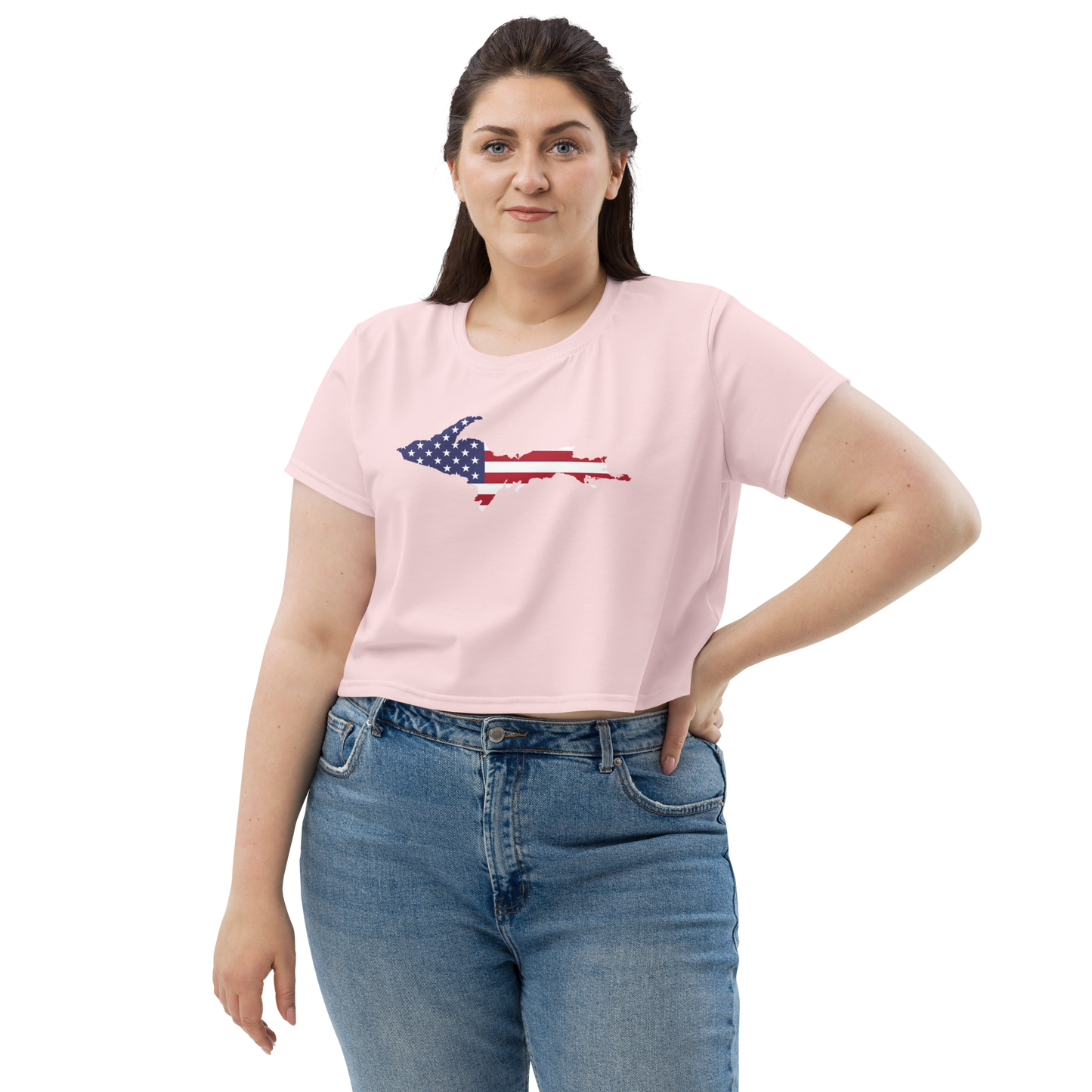 Michigan Upper Peninsula Crop Top (w/ UP USA Flag) | Sporty - Pale Pink