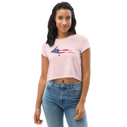 Michigan Upper Peninsula Crop Top (w/ UP USA Flag) | Sporty - Pale Pink