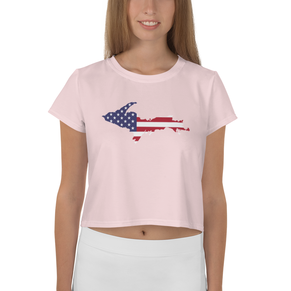 Michigan Upper Peninsula Crop Top (w/ UP USA Flag) | Sporty - Pale Pink