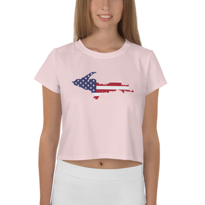 Michigan Upper Peninsula Crop Top (w/ UP USA Flag) | Sporty - Pale Pink