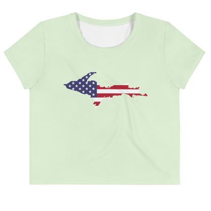 Michigan Upper Peninsula Crop Top (w/ UP USA Flag) | Sporty - Dew Green