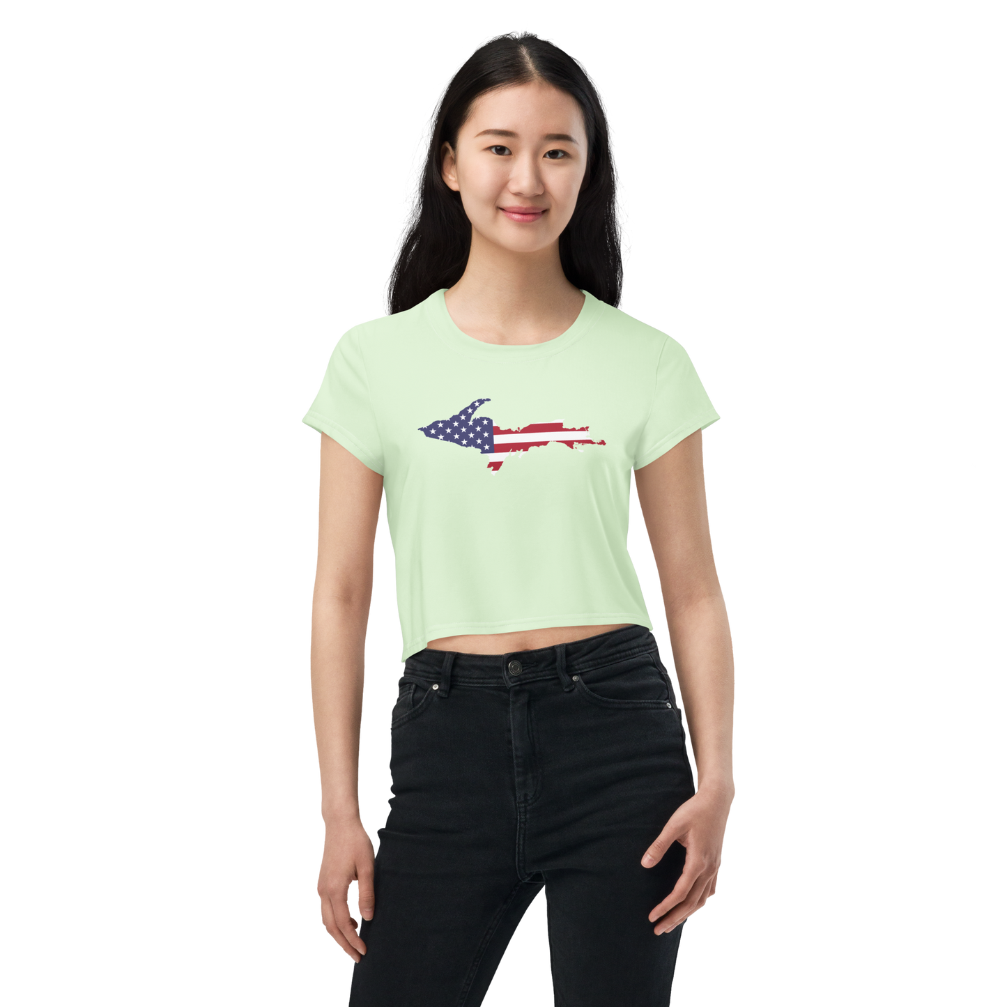 Michigan Upper Peninsula Crop Top (w/ UP USA Flag) | Sporty - Dew Green