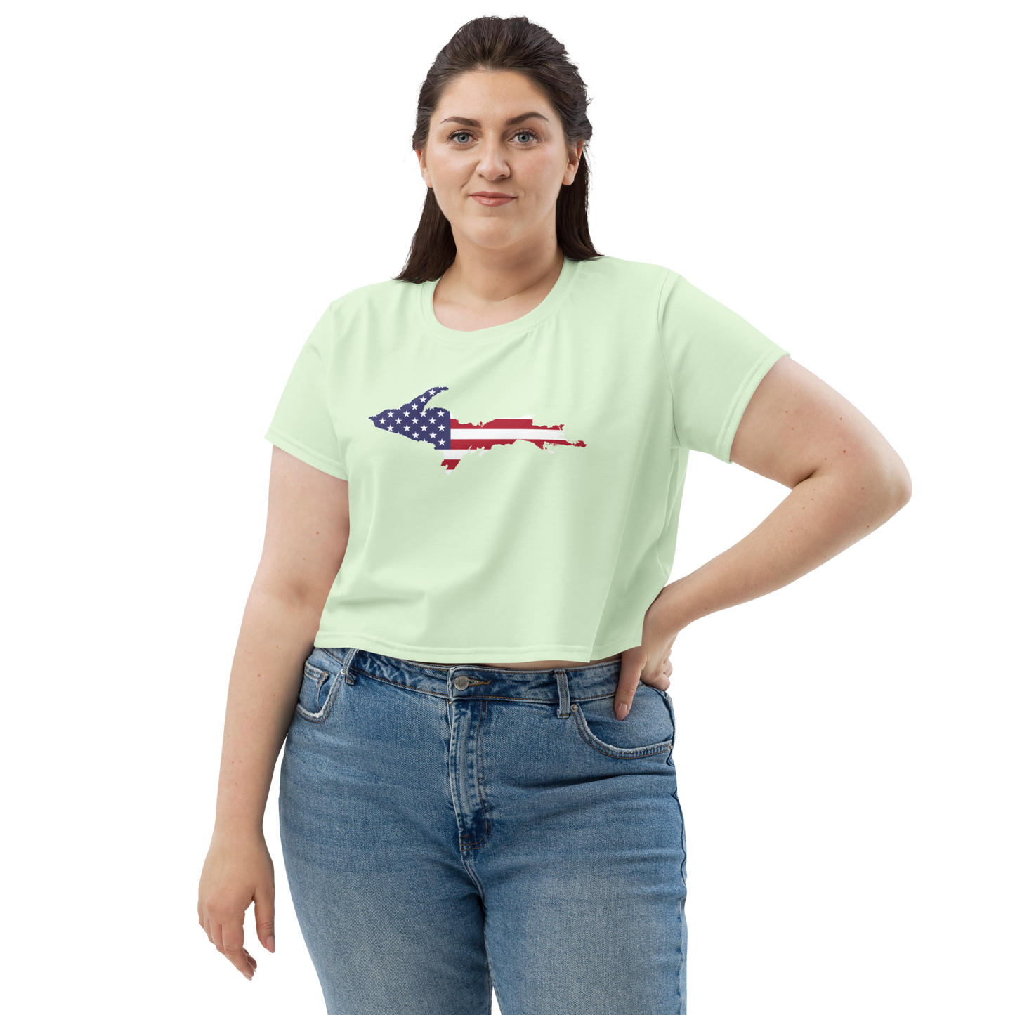 Michigan Upper Peninsula Crop Top (w/ UP USA Flag) | Sporty - Dew Green