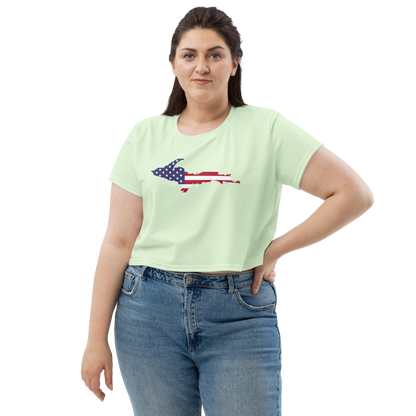 Michigan Upper Peninsula Crop Top (w/ UP USA Flag) | Sporty - Dew Green