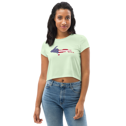 Michigan Upper Peninsula Crop Top (w/ UP USA Flag) | Sporty - Dew Green