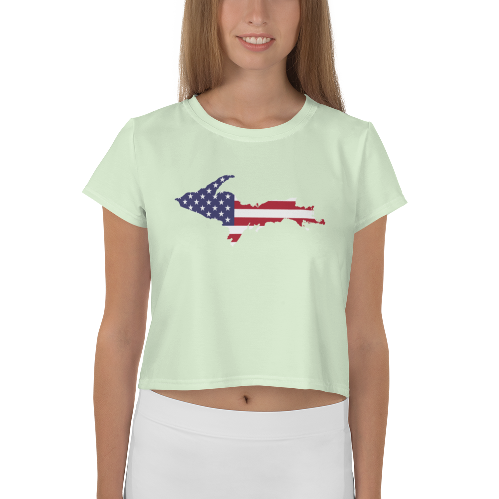 Michigan Upper Peninsula Crop Top (w/ UP USA Flag) | Sporty - Dew Green