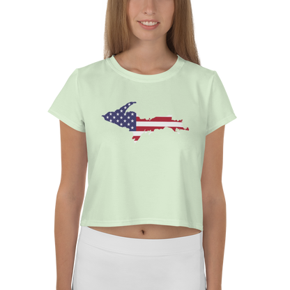 Michigan Upper Peninsula Crop Top (w/ UP USA Flag) | Sporty - Dew Green