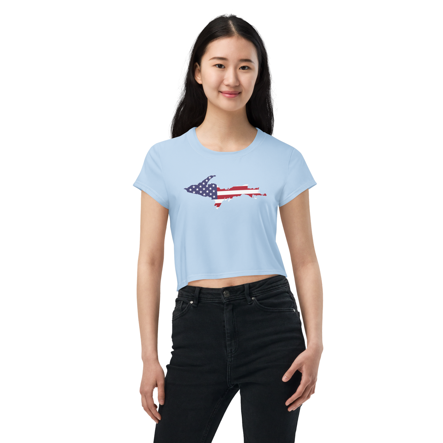 Michigan Upper Peninsula Crop Top (w/ UP USA Flag) | Sporty - Light Blue