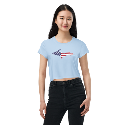 Michigan Upper Peninsula Crop Top (w/ UP USA Flag) | Sporty - Light Blue