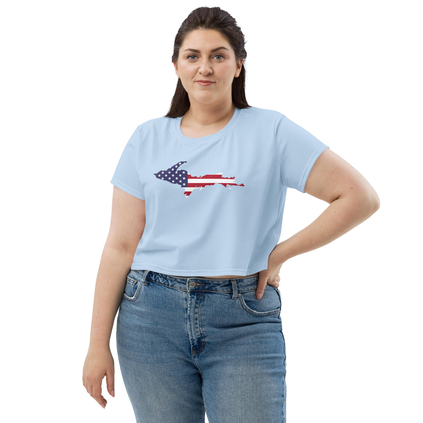 Michigan Upper Peninsula Crop Top (w/ UP USA Flag) | Sporty - Light Blue