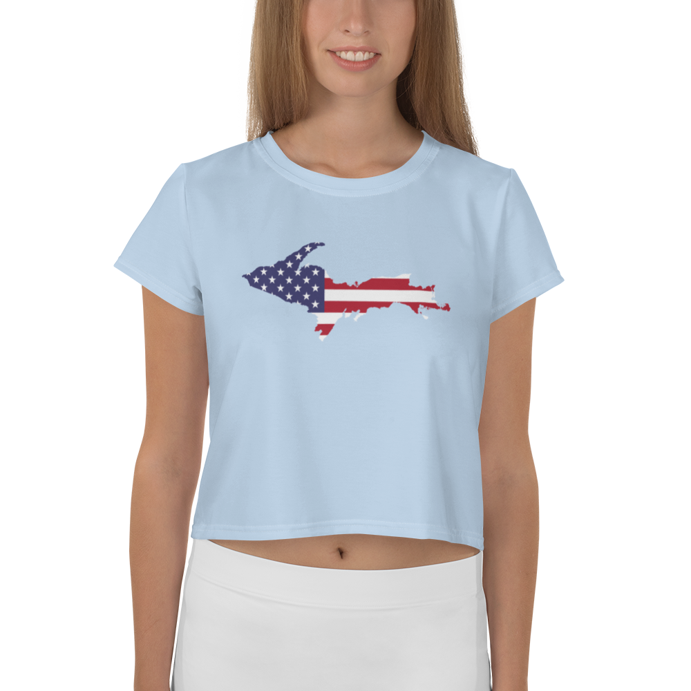 Michigan Upper Peninsula Crop Top (w/ UP USA Flag) | Sporty - Light Blue