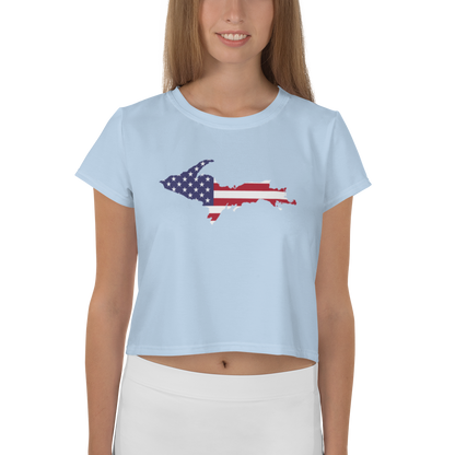 Michigan Upper Peninsula Crop Top (w/ UP USA Flag) | Sporty - Light Blue