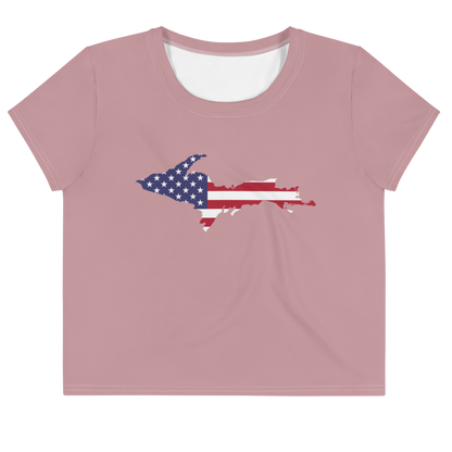 Michigan Upper Peninsula Crop Top (w/ UP USA Flag) | Sporty - Cherry Blossom Pink