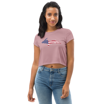 Michigan Upper Peninsula Crop Top (w/ UP USA Flag) | Sporty - Cherry Blossom Pink