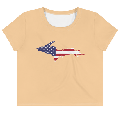 Michigan Upper Peninsula Crop Top (w/ UP USA Flag) | Sporty - Pale Apricot