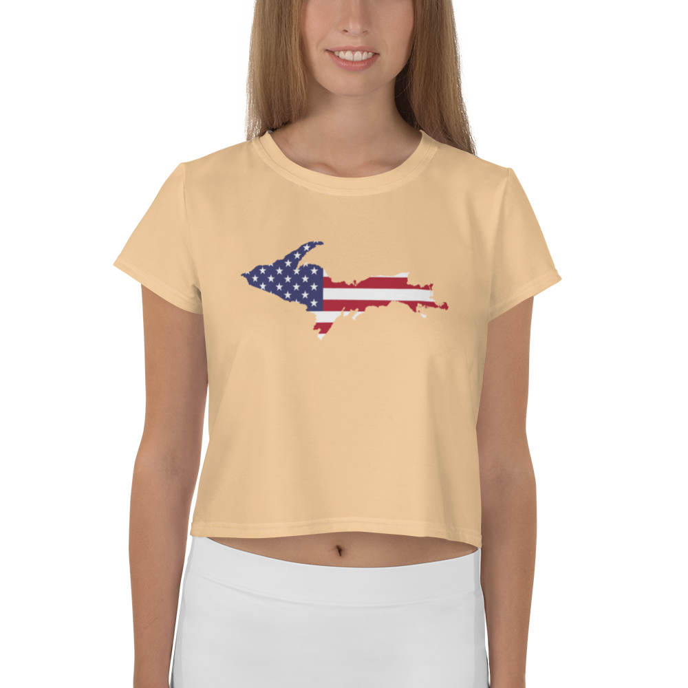 Michigan Upper Peninsula Crop Top (w/ UP USA Flag) | Sporty - Pale Apricot