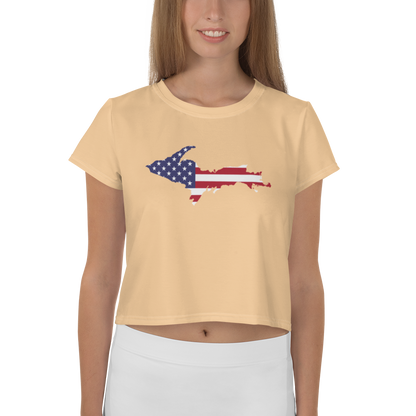 Michigan Upper Peninsula Crop Top (w/ UP USA Flag) | Sporty - Pale Apricot