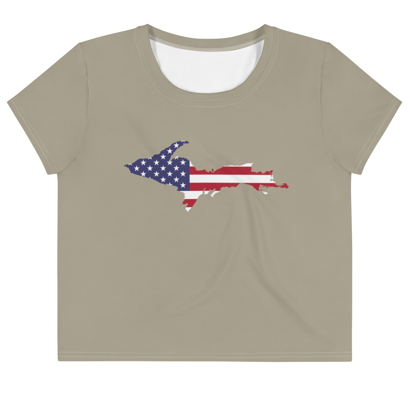 Michigan Upper Peninsula Crop Top (w/ UP USA Flag) | Sporty - Petoskey Stone Beige