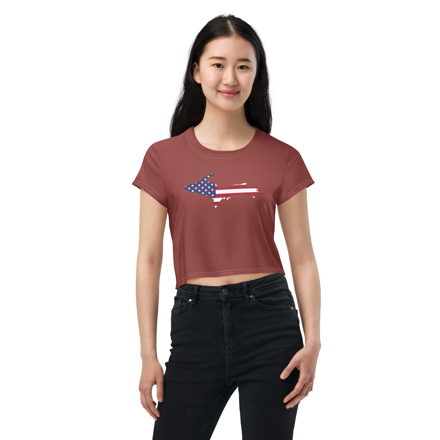 Michigan Upper Peninsula Crop Top (w/ UP USA Flag) | Sporty - Ore Dock Red