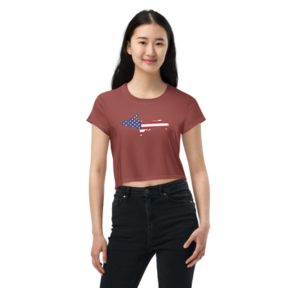 Michigan Upper Peninsula Crop Top (w/ UP USA Flag) | Sporty - Ore Dock Red