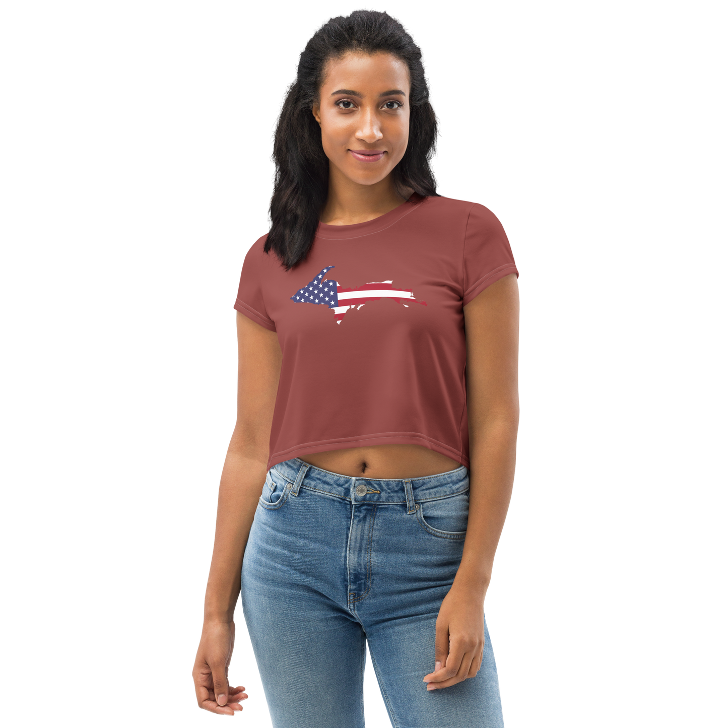 Michigan Upper Peninsula Crop Top (w/ UP USA Flag) | Sporty - Ore Dock Red