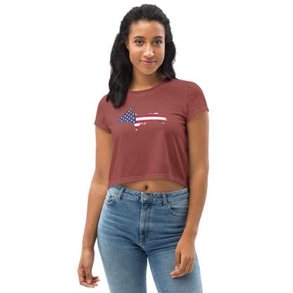 Michigan Upper Peninsula Crop Top (w/ UP USA Flag) | Sporty - Ore Dock Red