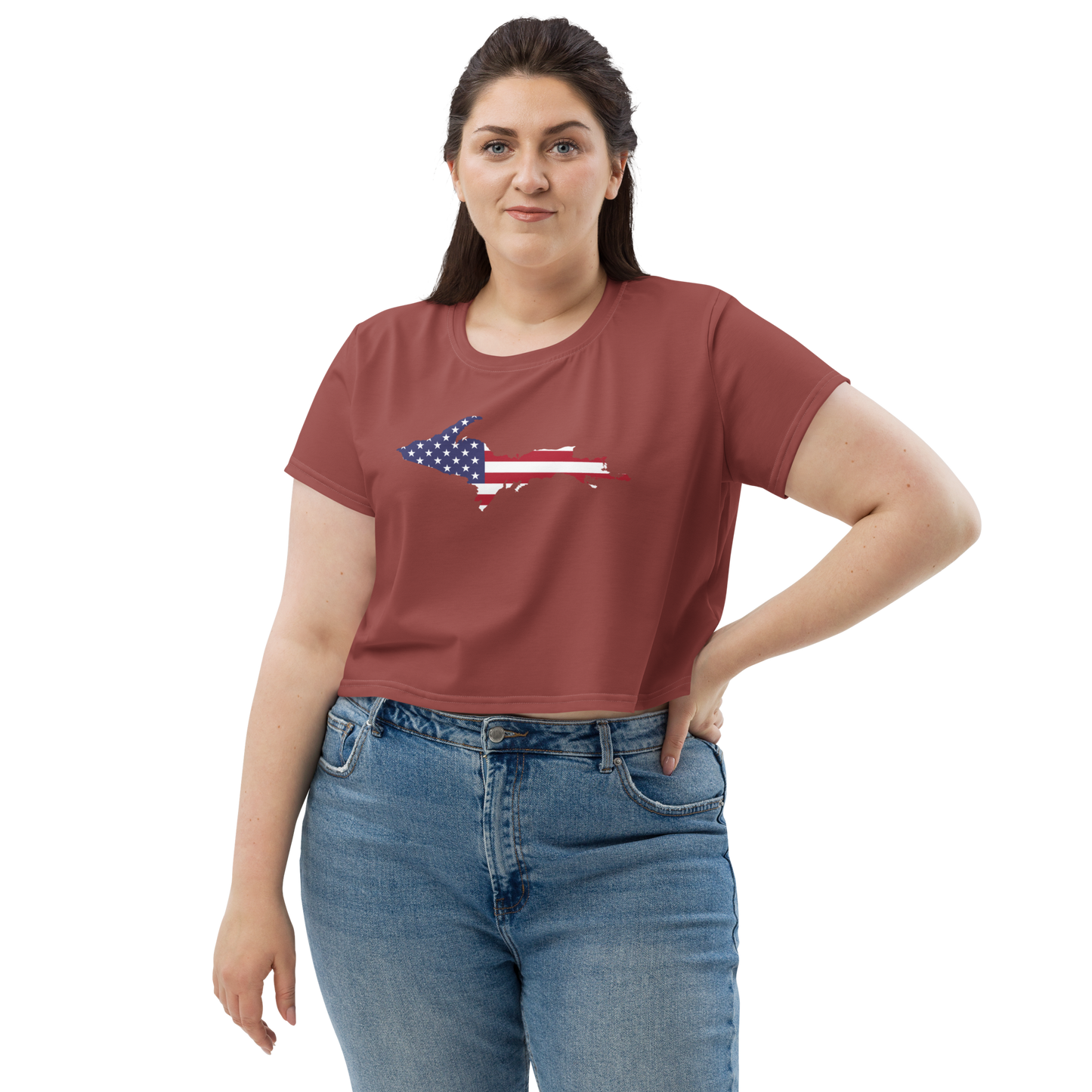 Michigan Upper Peninsula Crop Top (w/ UP USA Flag) | Sporty - Ore Dock Red