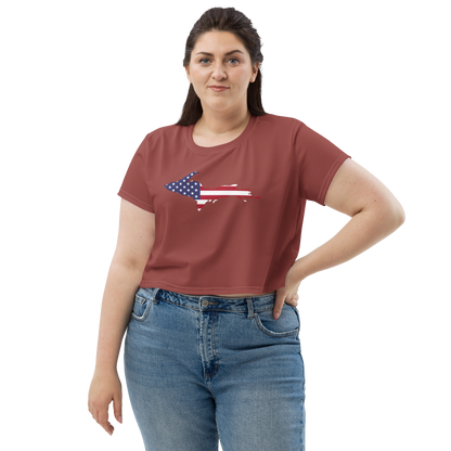 Michigan Upper Peninsula Crop Top (w/ UP USA Flag) | Sporty - Ore Dock Red