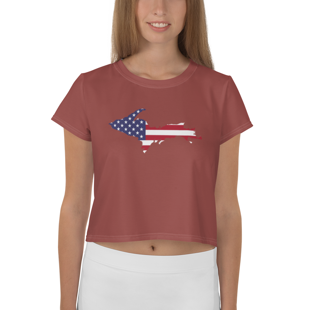 Michigan Upper Peninsula Crop Top (w/ UP USA Flag) | Sporty - Ore Dock Red