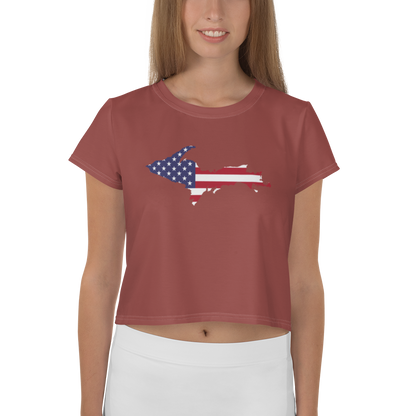 Michigan Upper Peninsula Crop Top (w/ UP USA Flag) | Sporty - Ore Dock Red