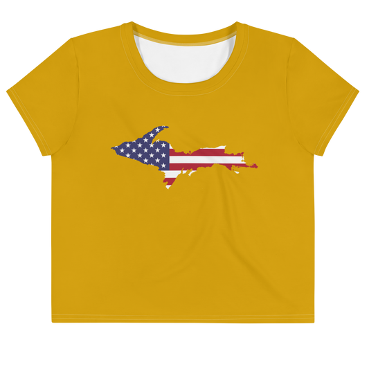 Michigan Upper Peninsula Crop Top (w/ UP USA Flag) | Sporty - Gold