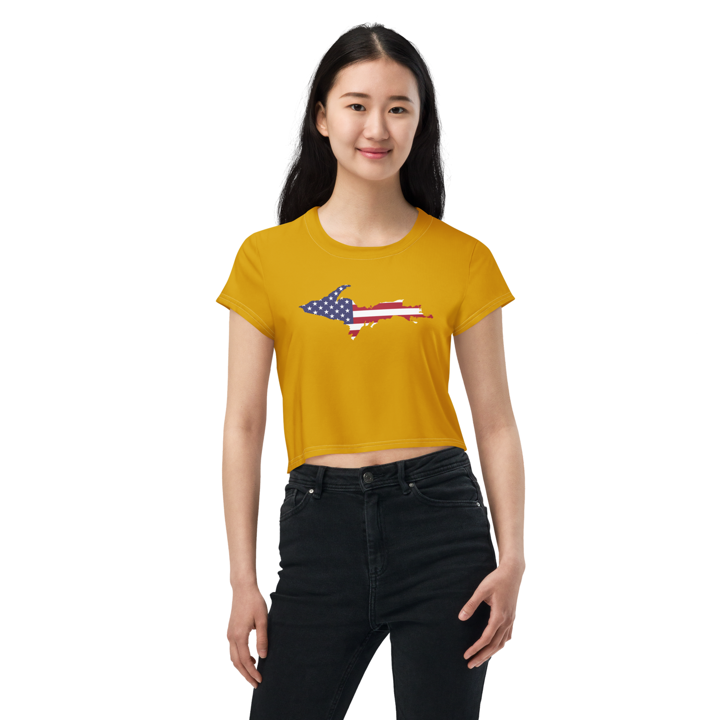 Michigan Upper Peninsula Crop Top (w/ UP USA Flag) | Sporty - Gold