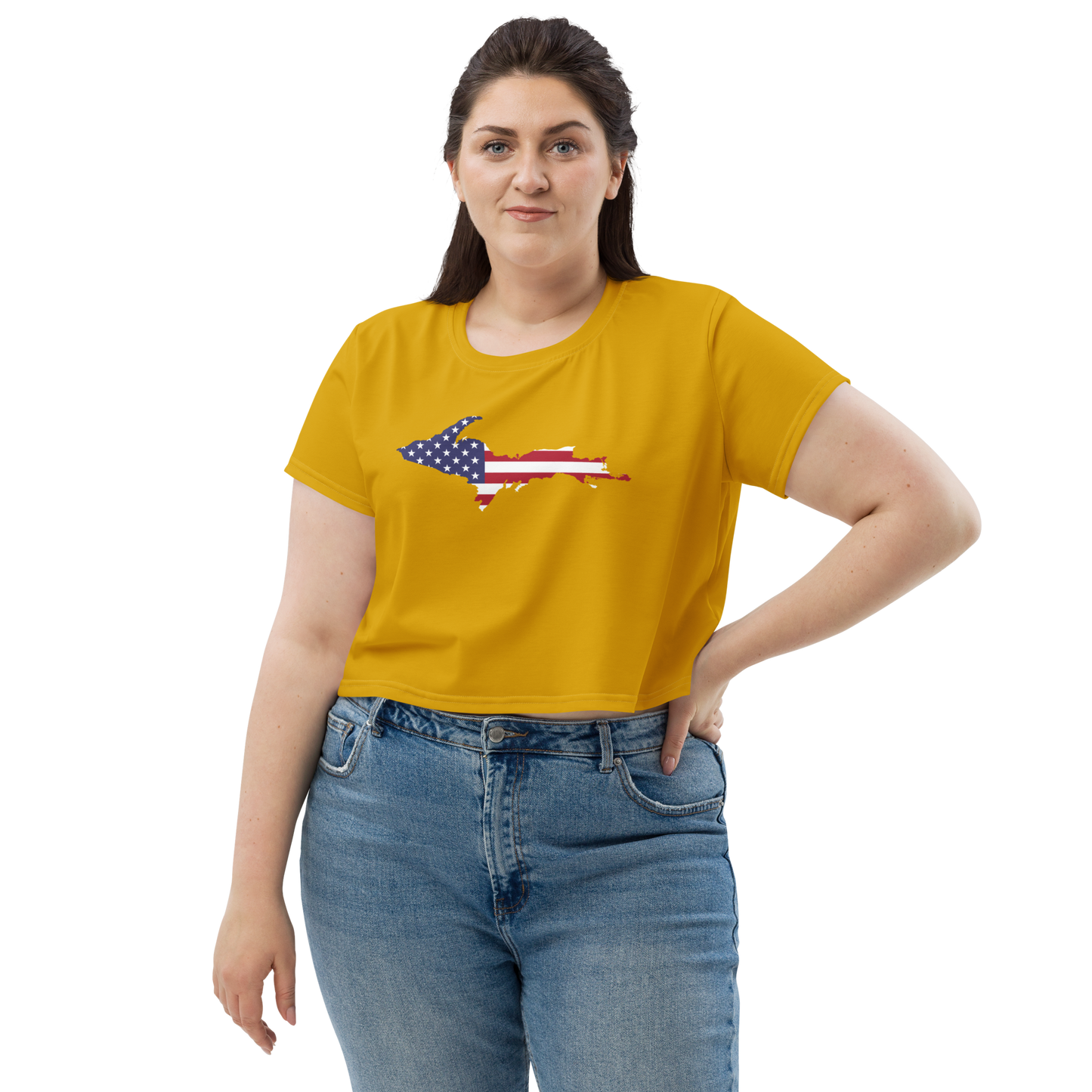 Michigan Upper Peninsula Crop Top (w/ UP USA Flag) | Sporty - Gold