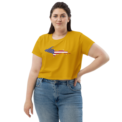 Michigan Upper Peninsula Crop Top (w/ UP USA Flag) | Sporty - Gold