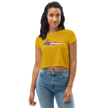 Michigan Upper Peninsula Crop Top (w/ UP USA Flag) | Sporty - Gold