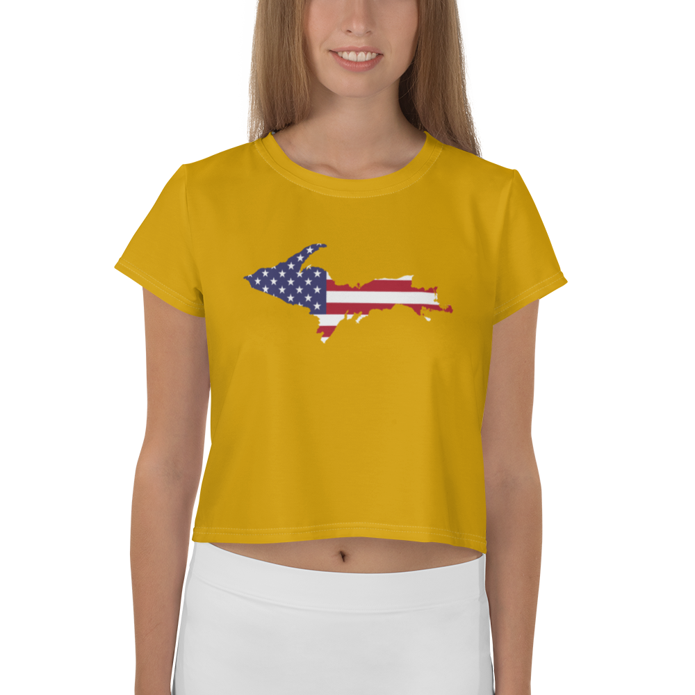 Michigan Upper Peninsula Crop Top (w/ UP USA Flag) | Sporty - Gold