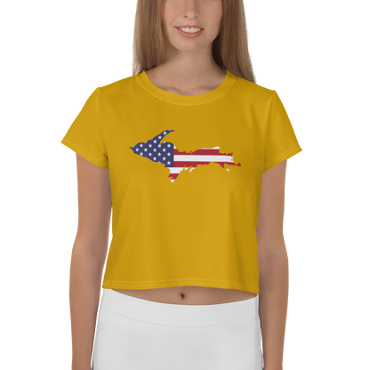 Michigan Upper Peninsula Crop Top (w/ UP USA Flag) | Sporty - Gold