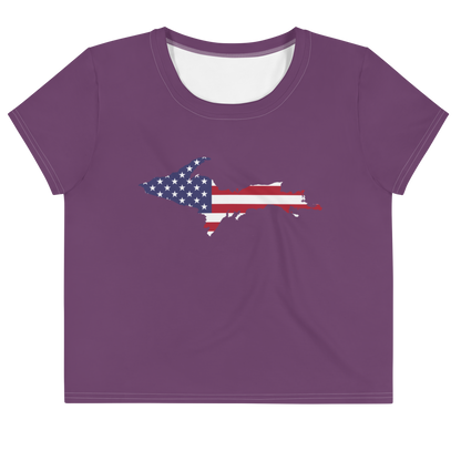 Michigan Upper Peninsula Crop Top (w/ UP USA Flag) | Sporty - Plum