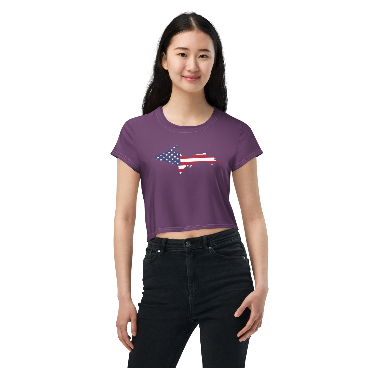 Michigan Upper Peninsula Crop Top (w/ UP USA Flag) | Sporty - Plum