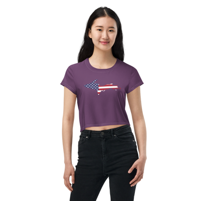 Michigan Upper Peninsula Crop Top (w/ UP USA Flag) | Sporty - Plum