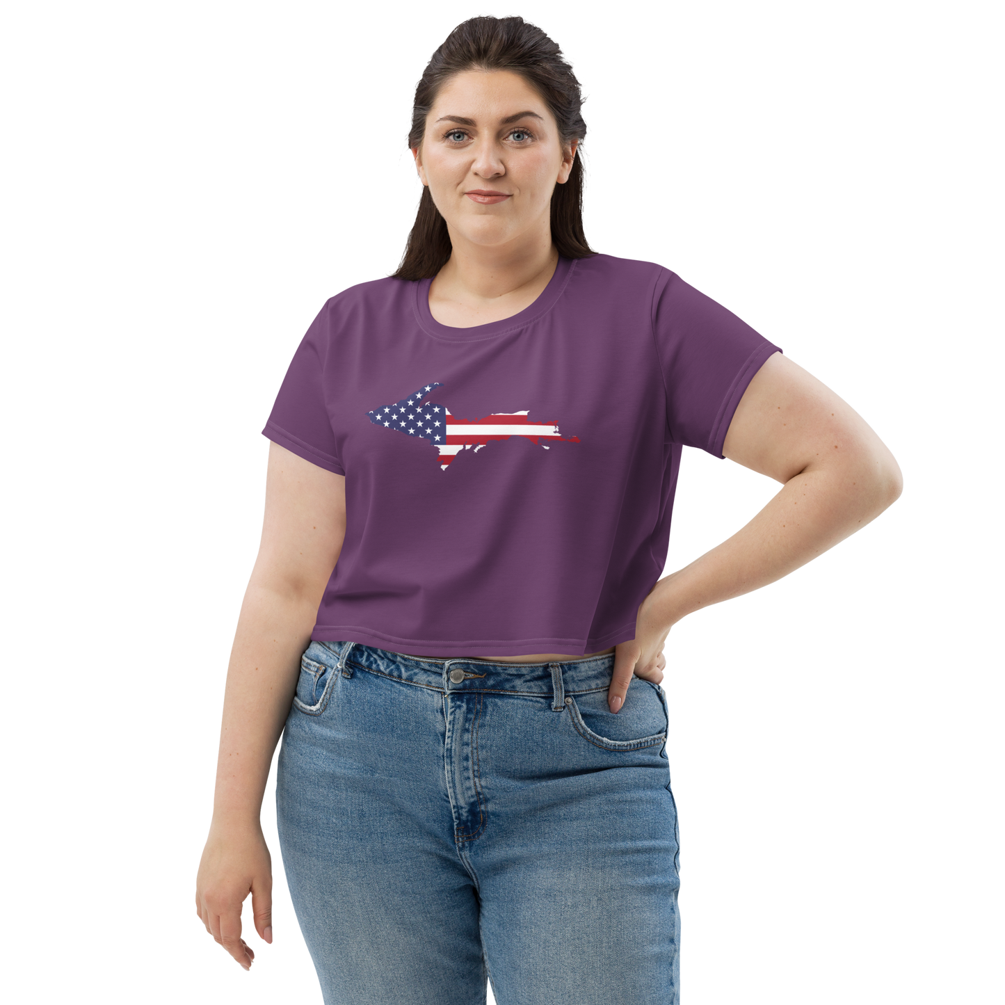 Michigan Upper Peninsula Crop Top (w/ UP USA Flag) | Sporty - Plum