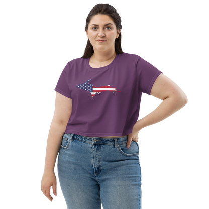 Michigan Upper Peninsula Crop Top (w/ UP USA Flag) | Sporty - Plum