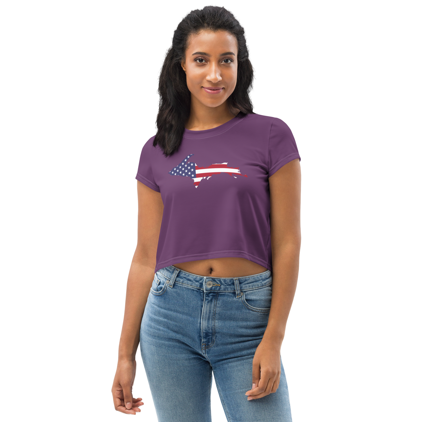 Michigan Upper Peninsula Crop Top (w/ UP USA Flag) | Sporty - Plum