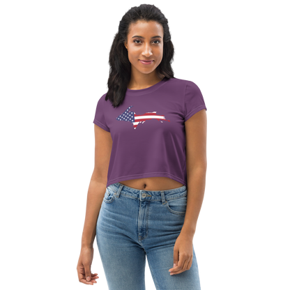 Michigan Upper Peninsula Crop Top (w/ UP USA Flag) | Sporty - Plum