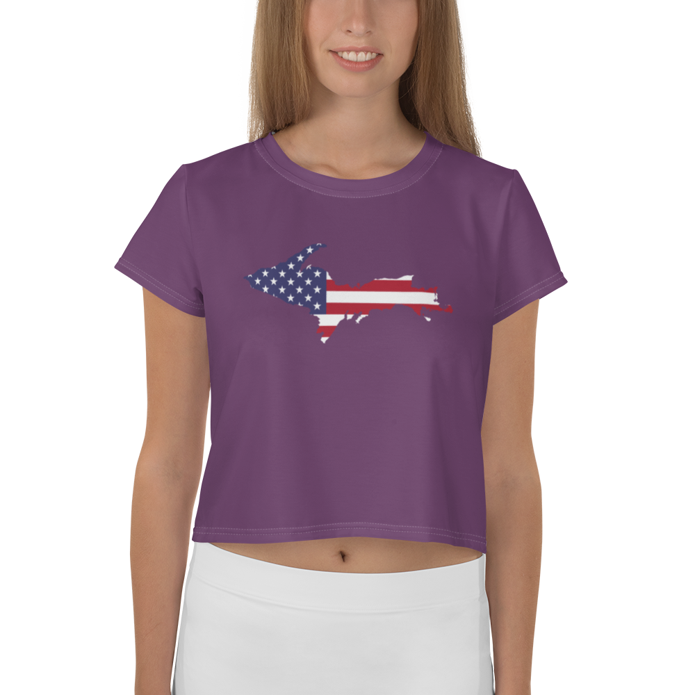 Michigan Upper Peninsula Crop Top (w/ UP USA Flag) | Sporty - Plum